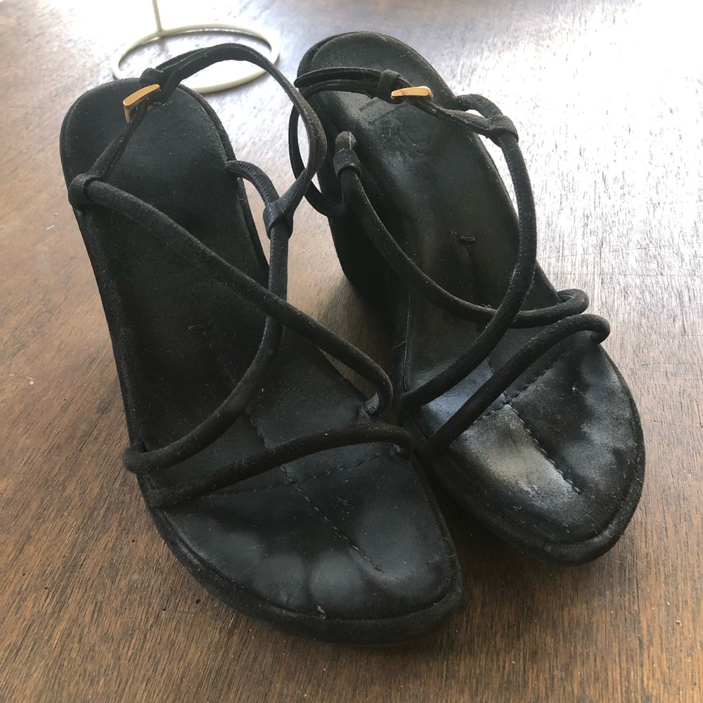 Prada Black Suede Wedges